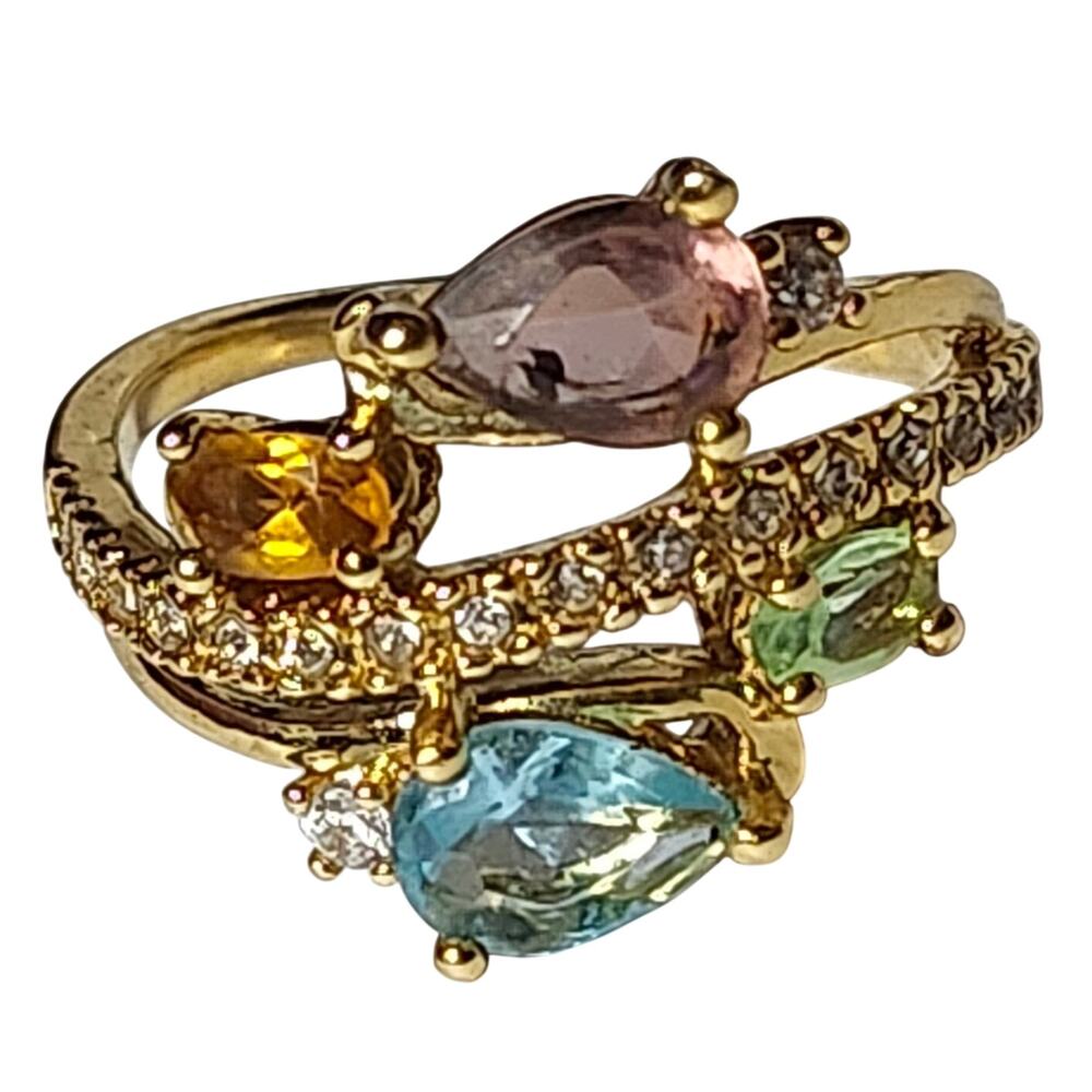 Nataliya V Callister Avon NVC Multi Color Crystal Ring Sz 7.5